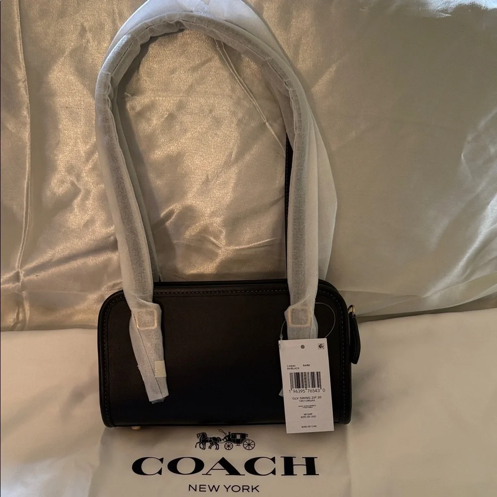 🖤🤎Coach NWT Black Swing Zip Shoulder Bag 20 with Brass Hardware - Picture 5 of 8